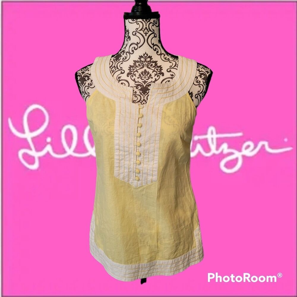 Lilly Pulitzer Pastel Yellow Lace Panel Side Zipper Top Size 0